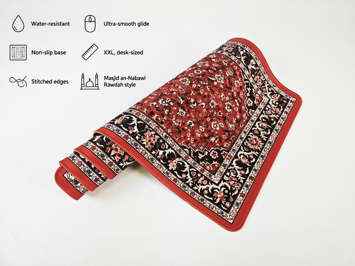 RawdahDesk Masjid an-Nabawi Rawdah XXL Mousepad, Red, Historic Design