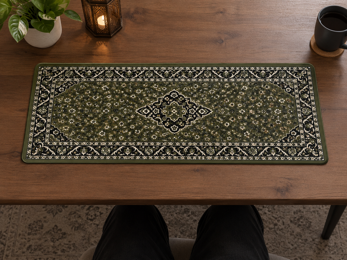 RawdahDesk Masjid an-Nabawi Rawdah XXL Mousepad, Black and Olive, Current Design