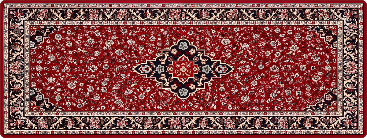RawdahDesk XXL desk mat, red and navy, historic Rawdah carpet design
