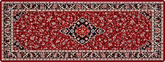 RawdahDesk XXL desk mat, red and navy, historic Rawdah carpet design